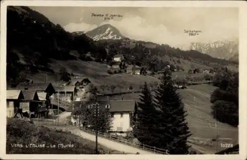 Ak La Murée Kanton Waadt, Panorama, Kirche, Palette d'Isenau, Spitzhorn