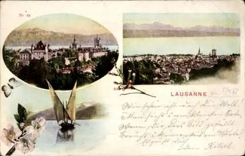 Ak Lausanne Kanton Waadt, Panorama, Segelboot