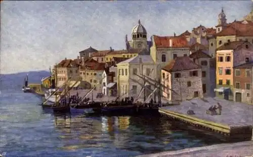 Künstler Ak Šibenik Sebenico Kroatien, Blick auf den Ort