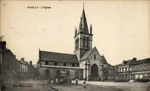 Ak Pavilly Seine Maritime, Kirche, historische Architektur, Gebäude, Stadtplatz