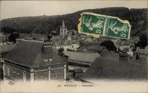 Ak Pavilly Seine Maritime, Stadtansicht, Panorama von  hohe Gebäude und Landschaft
