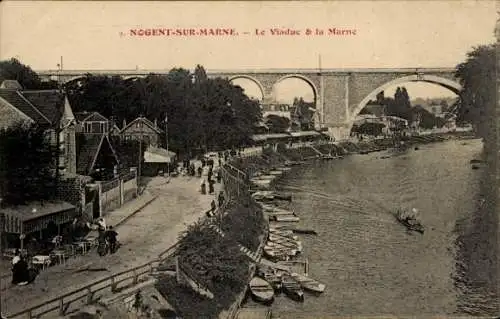 Ak Nogent sur Marne Val de Marne, Viadukt, Marne, Ufer