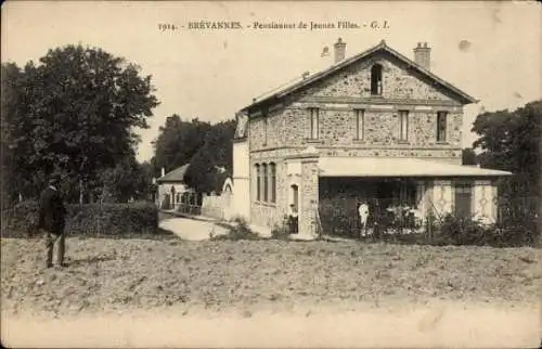 Ak Brévannes Val de Marne, Pensionnat de Jeunes Filles, 1914, Gebäude, Bäume, Personen