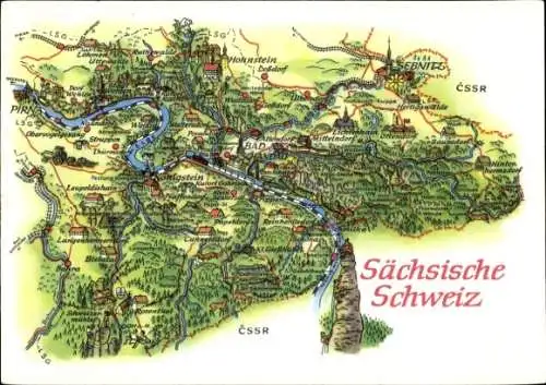 Landkarten Ak Bad Schandau Sächsische Schweiz, Königstein, Pirna, Hohnstein