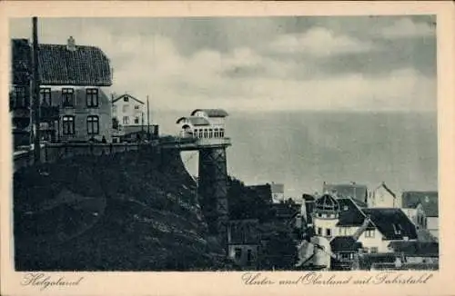 Ak Helgoland in Schleswig Holstein, Unter und Oberland mit Fahrstuhl