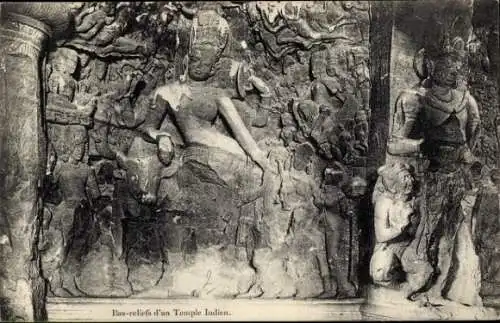 Ak Indien, Flachreliefs eines Tempels