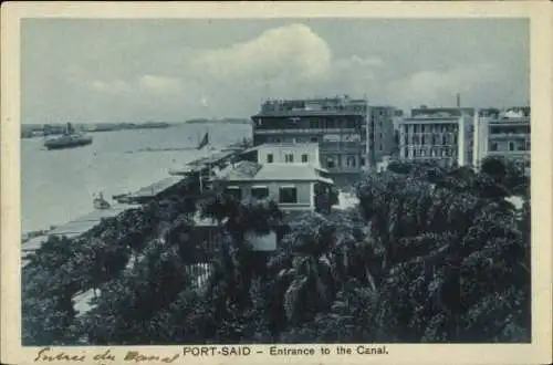 Ak Port Said Ägypten, Blick auf den Kanal, Gebäude und Schiffe, alte Postkarte