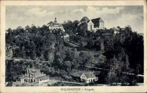 Ak Wolkenstein im Erzgebirge, Ansicht von Wolkenstein, Burgen und Bäume, Landschaft