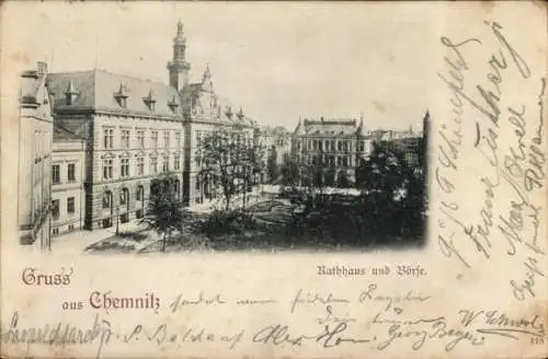 Ak Chemnitz in Sachsen, Rathaus und Börse, historische Gebäude, Karte aus Chemnitz