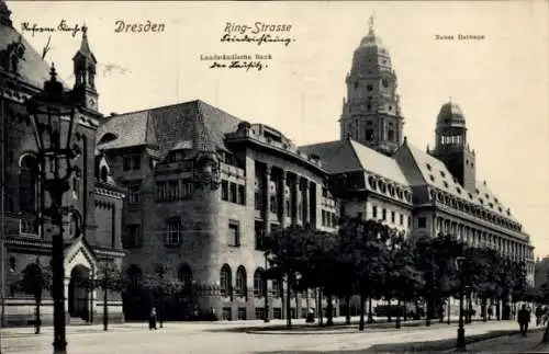 Ak Dresden Altstadt Friedrichstadt,  Ringstraße, Neues Rathaus, historisches Gebäude, Baumreihe