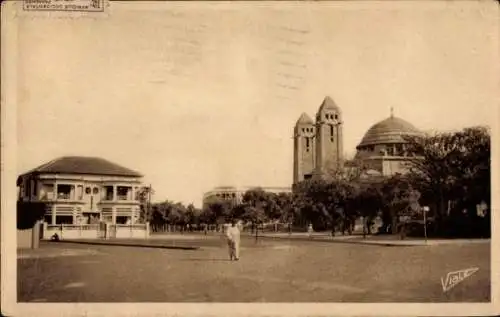 Ak Dakar Senegal, Historische Gebäude, Stadtansicht, Straßenverkehr, Postkartenmotiv