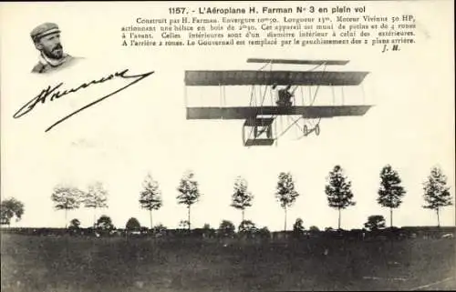 Ak Aviation, das Flugzeug H. Farman Nr. 3 im vollen Flug, Flieger
