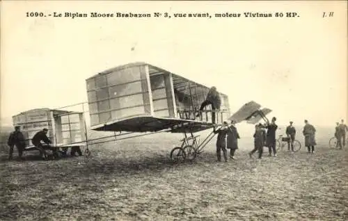 CPA Le Biplan Moose Brabazon N° 3, vue avant, moteur Vivinus