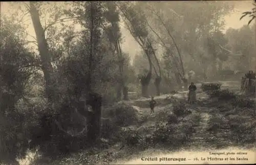 Ak Créteil Val de Marne, Schöne Landschaft, Fluss, Bäume, Spaziergänger
