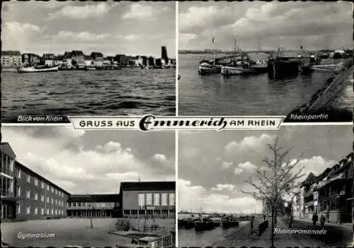 Ak Emmerich am Niederrhein, Rheinpartie, Gymnasium, Rheinpromenade