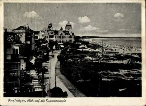 Ak Seebad Binz auf Rügen, Aussicht auf die Strandpromenade, architektonische Gebäude, Bäume