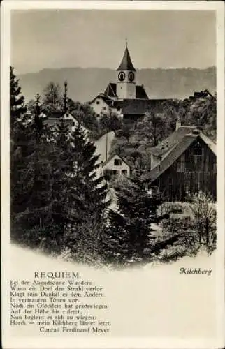 Ak Kilchberg Tübingen am Neckar, Schöne Landschaft, Kirche, Abendsonne, Gedicht von Conrad Ferdin