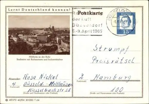 Ak Mülheim an der Ruhr, Luftaufnahme Mülheim, Rathausturm, Industriekulisse