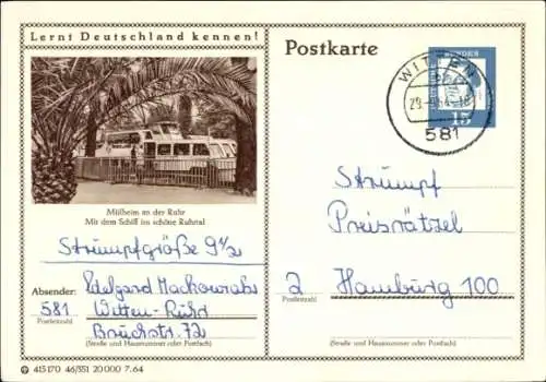 Ak Mülheim an der Ruhr,  mit schöner Landschaft, Schiff im Ruhrtal