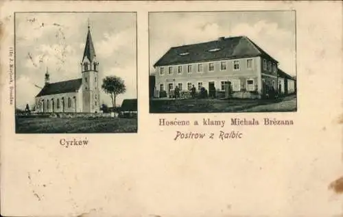 Ak Ralbitz Rosenthal Oberlausitz, Kirche, Hoscenc a klamy Michala Brězana