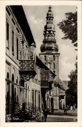 Ak Sowjetsk Tilsit Ostpreußen, Straßenansicht, Kirche