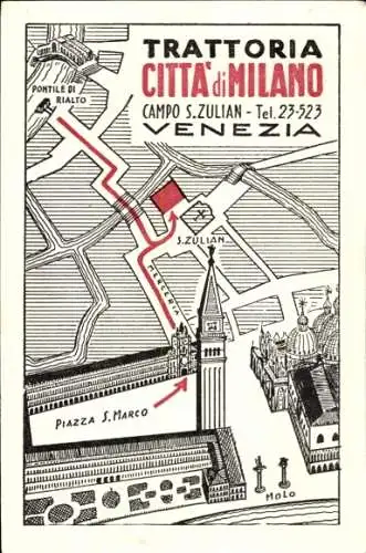 Ak Venezia Venedig Veneto, Illustration von  Trattoria Città di Milano, Piazza S. Marco