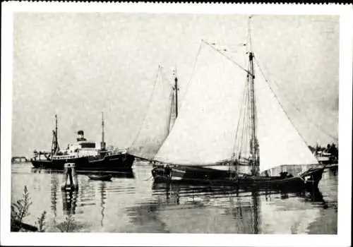 Ak Dampfer Masuren im Königsberger Seekanal, Reederei Poseidon, Segelboote