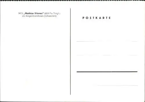 Ak MS Mathias Stinnes im Angermanälven, Schweden