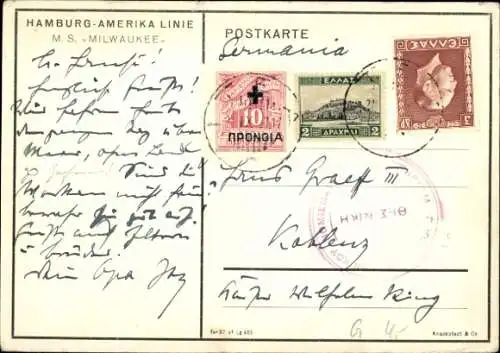 Ak MS Milwaukee, Dampfschiff in Fahrt, HAPAG