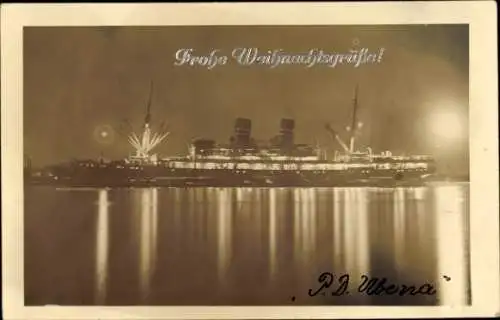 Foto Ak DOAL, Schiff Ubena, Weihnachtsgrüße