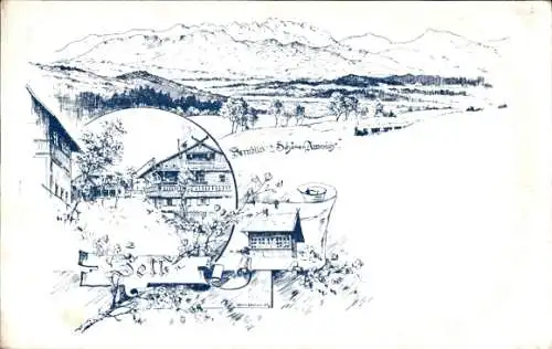 Litho Zell Deutschland, Gesamtansicht, Gasthaus zur Schönen Aussicht