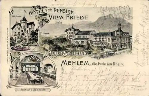 Litho Mehlem Bad Godesberg Bonn am Rhein, Hotel und Pension Villa Friede