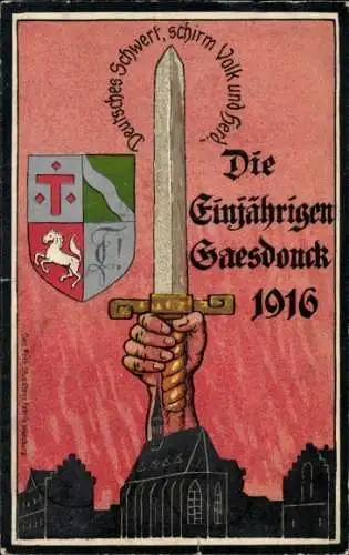 Studentika Wappen Ak Goch am Niederrhein, Einjährige 1916