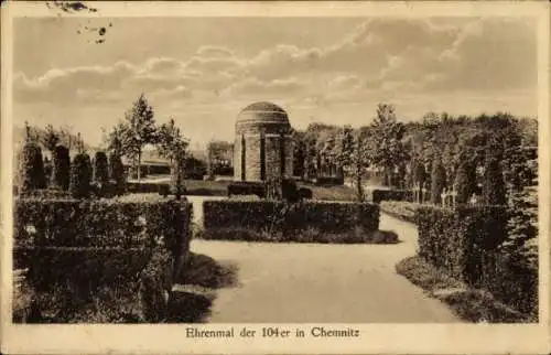 Ak Chemnitz Sachsen, Ehrenmal der 104er, Grünanlagen, Allg. großer 104er Tag 06-08. Juni 1925