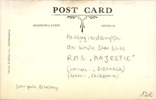 Ak Dampfer RMS Majestic, White Star Line