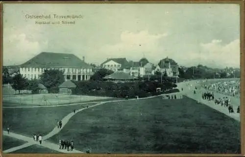 Ak Ostseebad Travemünde Lübeck, Kursaal und Strand, Panorama