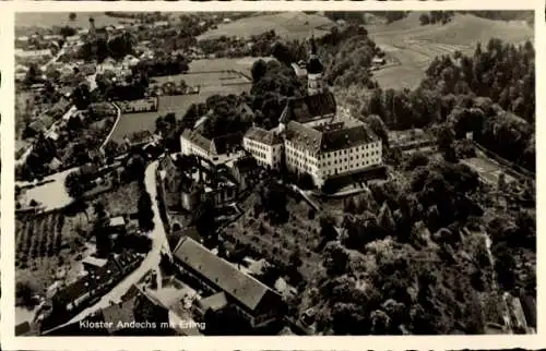 Ak Andechs am Ammersee, Kloster Andechs, Fliegeraufnahme, Erling