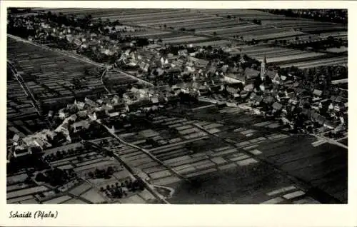 Ak Schaidt Wörth am Rhein in der Pfalz, Fliegeraufnahme