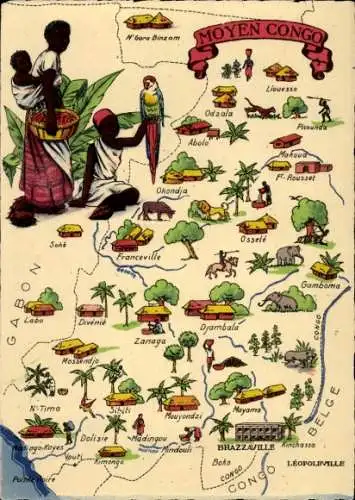 Landkarten Ak Republik Kongo Französisch Kongo, Einheimische