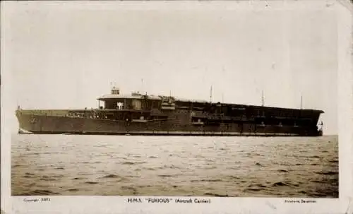Ak Britisches Kriegsschiff HMS Furious, Flugzeugträger