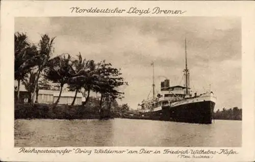 Ak NDL Dampfer Prinz Waldemar, Passagierschiff, am Pier in Friedrich Wilhelms-Hafen