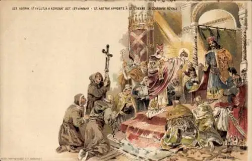 Ganzsachen Litho St. Astrik bringt St. Stephan, Königskrone