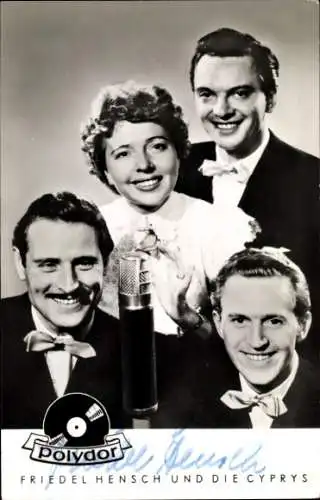 Ak Friedel Hensch und die Cyprys, Polydor Platten, Mikrophon, Gesangsquartett