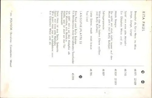 Ak Sängerin Rita Paul, Portrait, Autogramm