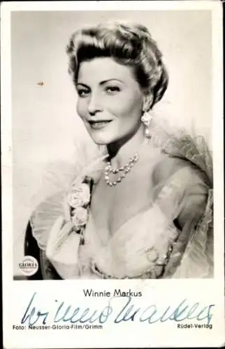 Ak Schauspielerin Winnie Markus, Portrait, Autogramm