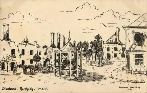 Künstler Ak Sieniawa Polen, Marktplatz, 1915