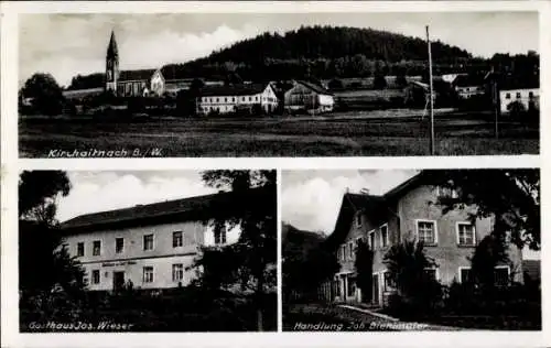 Ak Kirchaitnach Kollnburg in Niederbayern, Totalansicht, Kirche, Gasthaus, Handlung Biehlmaier