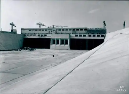 Foto Rhinau Rheinau Elsass Bas Rhin, Wasserkraftwerk, Henri Baranger 1963, La Photothèque EDF
