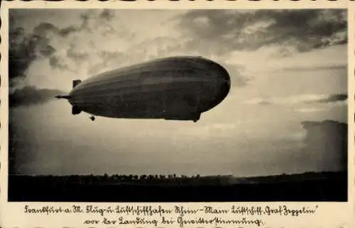 Ak Luftschiff D-LZ 127 Graf Zeppelin, Luftschiffhafen Rhein Main, Landung bei Gewitterstimmung