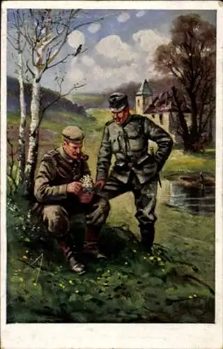 Künstler Ak Deutscher Soldat und Kuk Soldat, Zweierbund, 1. WK